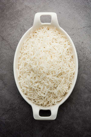 Long Basmati Rice in cooked form is an Indian main course food, served in a bowl. selective focusの写真素材