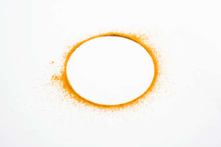Haldi or Turmeric Powder Ring on the white background, selective focus