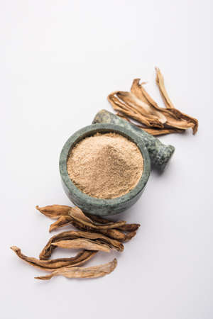 dry mango powder also known as Amchoor or Amchur, it's an Indian Spice with dried fruitの写真素材