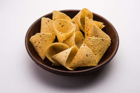 Capad Cones or Papadum in Cone shape, Traditional indian side dishの写真素材