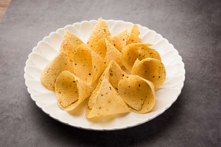 Capad Cones or Papadum in Cone shape, Traditional indian side dishの写真素材