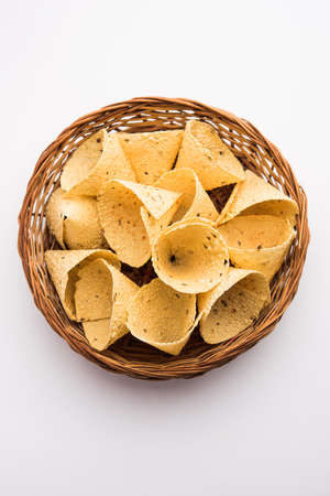 Capad Cones or Papadum in Cone shape, Traditional indian side dishの写真素材