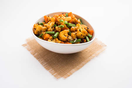 Mix Vegetable dry recipe in a bowl, Indian restaurant style veg recipe served with Chapatiの写真素材