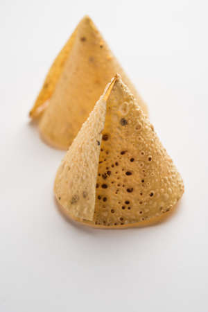Papad Cones or Papadum in Cone shape, Traditional indian side dishの写真素材