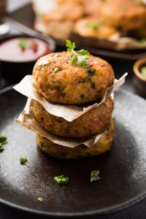 Aloo tikkiÂ orÂ Potato Cutlet or Patties is a popular Indian street food made with boiled...