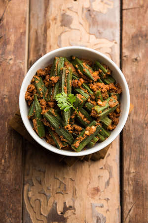 Bharwa Masala Bhindi or Stuffed OkraÂ is an indian main course vegetable recipe made...