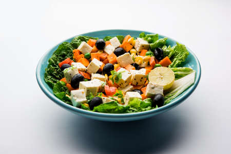 Paneer Vegetable Salad Recipe is a low carb diet food from India using Cottage cheese cubes with...