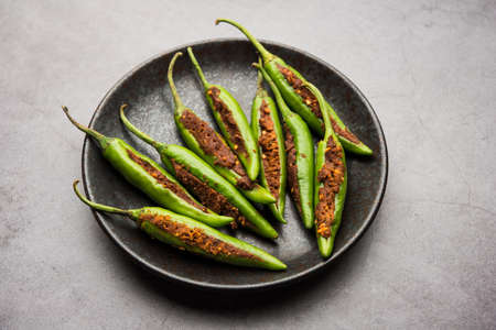 Bharwa Masala Mirch or Stuffed Green Chillies or Bharli Mirchi, Indian food