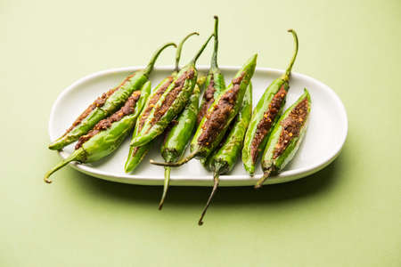 Bharwa Masala Mirch or Stuffed Green Chillies or Bharli Mirchi, Indian food