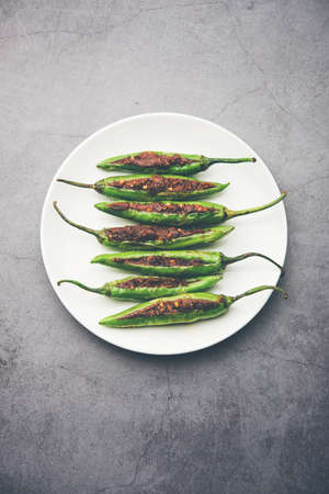 Bharwa Masala Mirch or Stuffed Green Chillies or Bharli Mirchi, Indian foodの写真素材