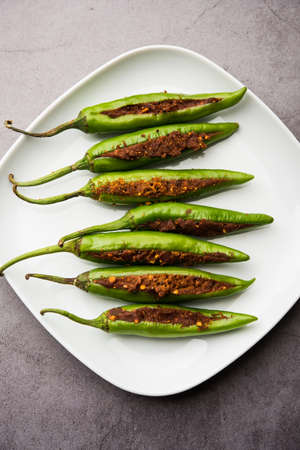 Bharwa Masala Mirch or Stuffed Green Chillies or Bharli Mirchi, Indian food