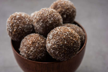 Chocolate Coconut Laddu or Laddoo is a twist to a traditional Nariyal Ladoo by mixing cocoa powderの写真素材