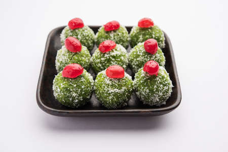 Paan Coconut LadduÂ or LadooÂ - Betel Leaves mixed with Nariyal and sugar to make sweet Balls having Pan Flavourの写真素材