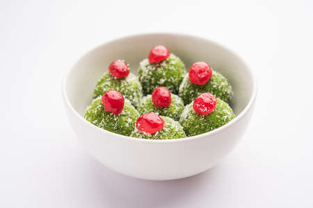 Paan Coconut LadduÂ or LadooÂ - Betel Leaves mixed with Nariyal and sugar to make sweet Balls having Pan Flavourの写真素材