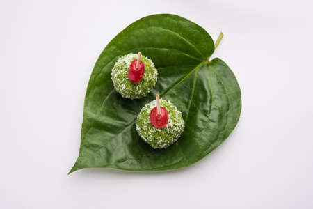 Paan Coconut LadduÂ or LadooÂ - Betel Leaves mixed with Nariyal and sugar to make sweet Balls having Pan Flavourの写真素材