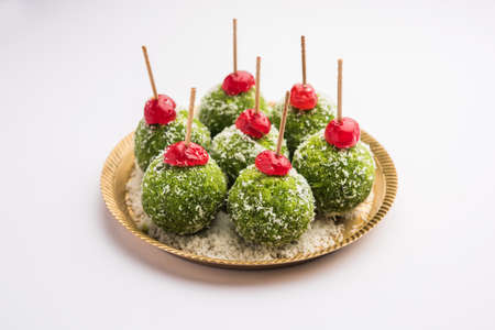 Paan Coconut LadduÂ or LadooÂ - Betel Leaves mixed with Nariyal and sugar to make sweet Balls having Pan Flavourの写真素材