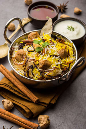 Soybean Biryani - Basmati rice cooked with Soyabean or Soy Chunks and spices, also called Pulao or Pilaf in Indiaの写真素材