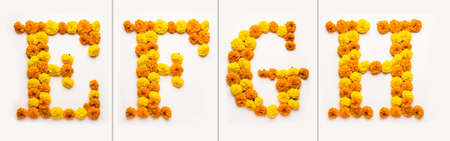 English number, digit or alphabate made with marigold or zendu from flowersの写真素材