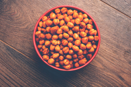 Roasted spicy chickpeas or Indian chana or chole, popular snack recipeの写真素材