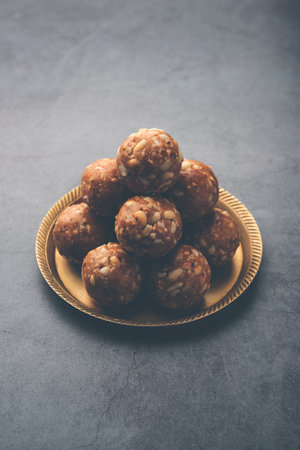 indian sweet groundnut ladoo or mungfali or peanut laddo or laddu made using roasted peanuts and jaggeryの写真素材