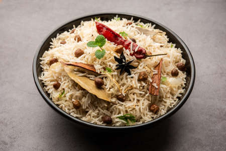Chana Pulao or Pulav or pilaf cooked with Basmati Rice and chickpeas with spicesの写真素材