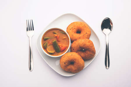Vada or Medu vadai with sambar and chutney - Popular South Indian snack or breakfastの写真素材