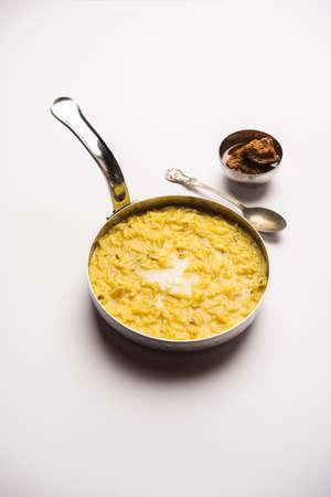 Dal Khichdi Fry With Ghee served in a bowl. Tasty Indian one pot meal. selective focusの写真素材
