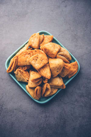 Layered or strips Mathri or mathiya is a popular snack recipe that people enjoy with tea in Northern Indiaの写真素材