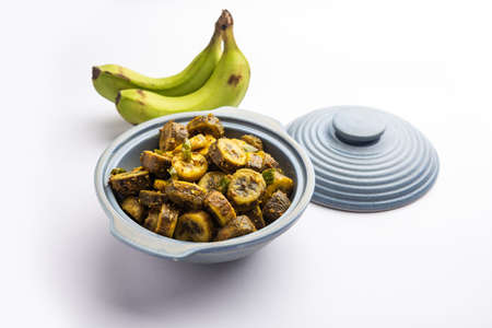 Raw banana sabzi or kacchey kele ki sabji popular in coastal India states like kerla, goa and maharashtraの写真素材