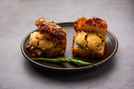Masala Vada Pav or Wada Pao is an Indian snackの写真素材