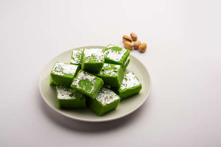 Pistachio MavaÂ or khoa sweet otherwise called as pista Barfi, burfi, barfeeÂ or peda, an indian...