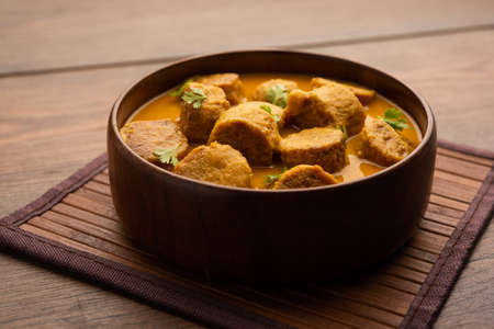 Besan Gatte Ki Sabzi or Gatta Curry Recipe, popular rajasthani menu for lunch or dinnerの写真素材