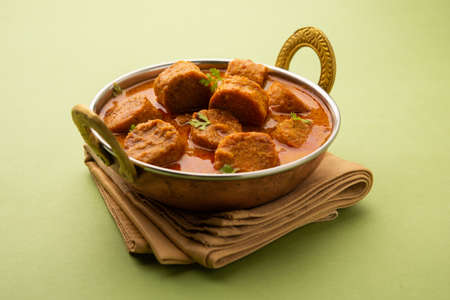 Besan Gatte Ki Sabzi or Gatta Curry Recipe, popular rajasthani menu for lunch or dinnerの写真素材