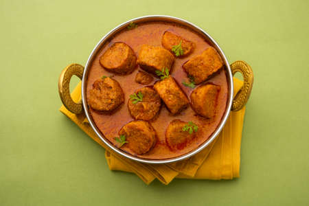 Besan Gatte Ki Sabzi or Gatta Curry Recipe, popular rajasthani menu for lunch or dinnerの写真素材
