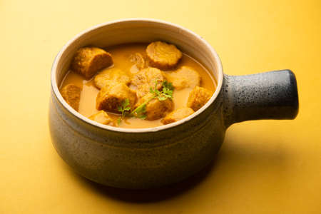 Besan Gatte Ki Sabzi or Gatta Curry Recipe, popular rajasthani menu for lunch or dinnerの写真素材