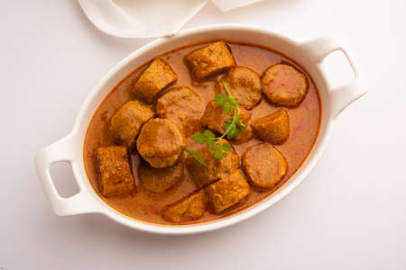 Besan Gatte Ki Sabzi or Gatta Curry Recipe, popular rajasthani menu for lunch or dinnerの写真素材
