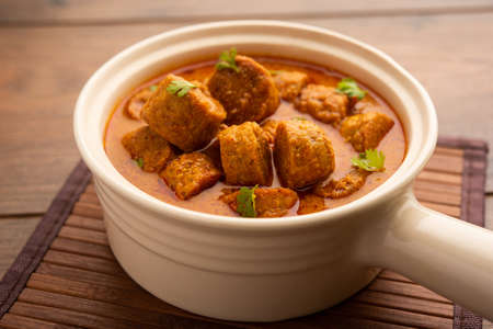 Besan Gatte Ki Sabzi or Gatta Curry Recipe, popular rajasthani menu for lunch or dinnerの写真素材