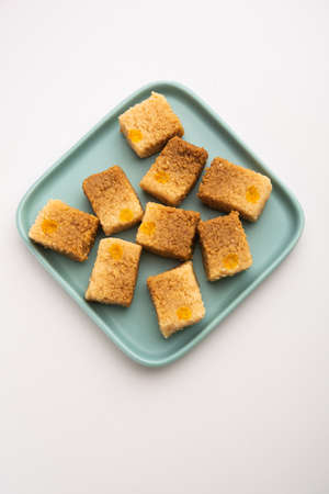Indian Milk Cake kalakand or Alwar ka Mawa sweet served in a plate
