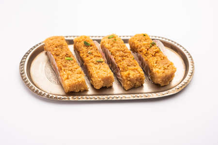 Indian Milk Cake kalakand or Alwar ka Mawa sweet served in a plateの写真素材