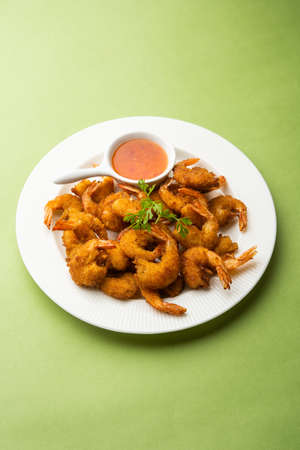 shrimp fritters or prawn bajji or jheenga pakodaÂ or kolambi or zinga pakora, Indian snack foodの写真素材