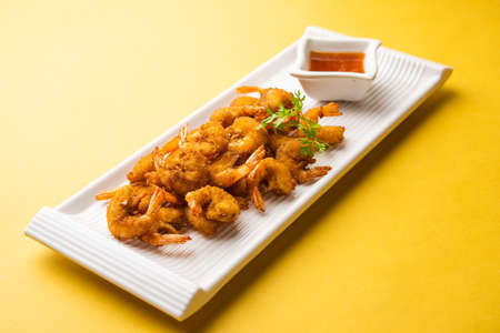 shrimp fritters or prawn bajji or jheenga pakodaÂ or kolambi or zinga pakora, Indian snack foodの写真素材