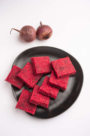 Beetroot Barfi or Barfee or Burfi is an Indian healthy sweet with raw root vegetableの写真素材