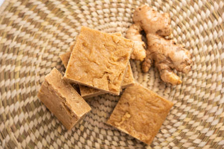 Aale Pak or Ginger Barfi or candy or Adrak barfee or burfi is a traditional Indian medicine for cough and coldの写真素材