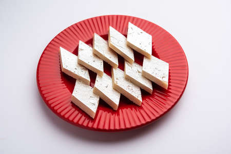 Kaju Katli, a popular indian sweet barfee, barfi or burfi made using milk, khoya, cachew and Sugarの写真素材