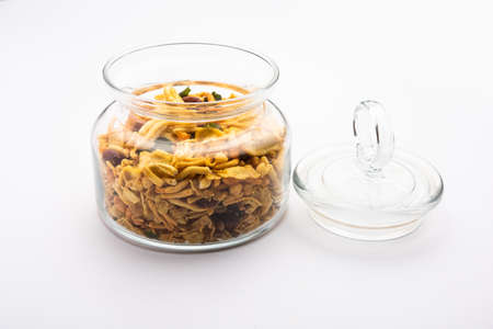 Bombay mix or Chanachur or Chiwda or farsan is an Indian snack mix, popular tea-time food from India