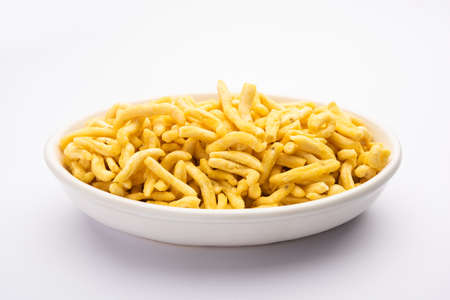 Pepper Sev mota shev, south indian snacks consisting of small pieces of crunchy noodles made from chickpea flour or besan paste, which are seasoned with turmericの写真素材