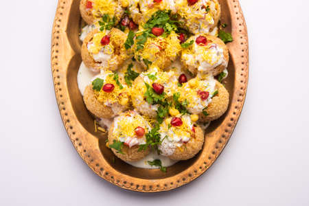 Dahi Puri chat is an indian road side snack item which is especially popular in the state of Maharashtra, Indiaの写真素材