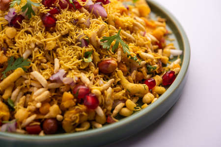 Bhelpuri or Bhel is a savoury roadside snack originating from India, and is also a type of chaatの写真素材