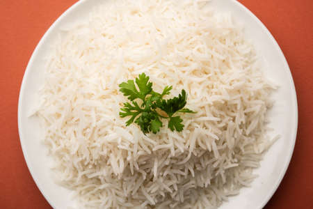 Cooked plain white basmati rice or steamed riceの写真素材