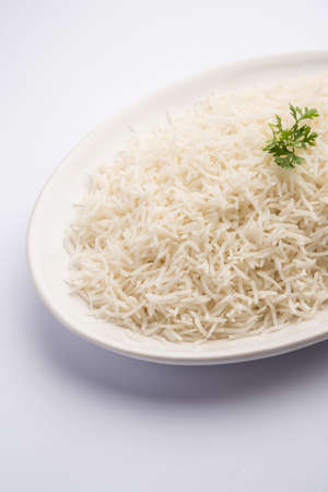 Cooked plain white basmati rice or steamed riceの写真素材
